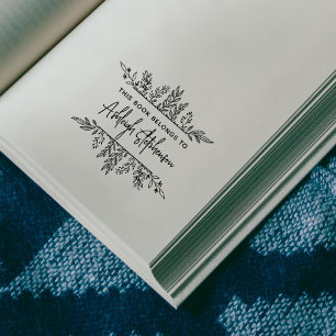 This Book Belongs To Greenery Custom Name Script Rubber Stamp