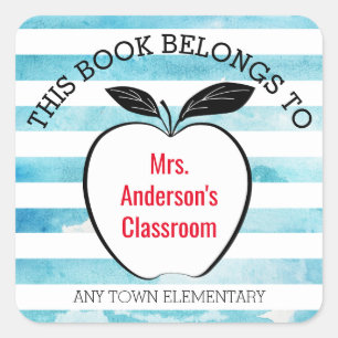 This Book Belongs to I Apple & Watercolor Stripes Square Sticker