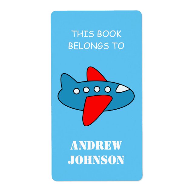 This book belongs to kids aeroplane bookplate labe (Front)