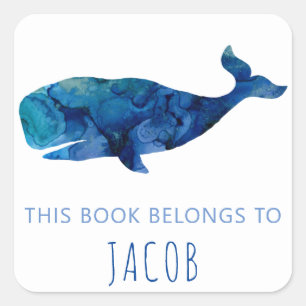 This Book Belongs To Kids Whale Nautical Blue Square Sticker