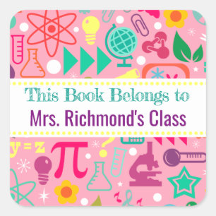 This Book Belongs To Label Pink Math and Science