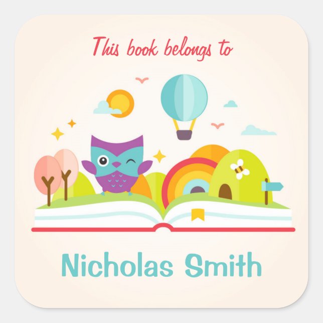 This book belongs to labels, owl sticker bookplate (Front)