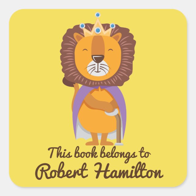 THIS BOOK BELONGS TO LION KING WITH CROWN SQUARE STICKER (Front)