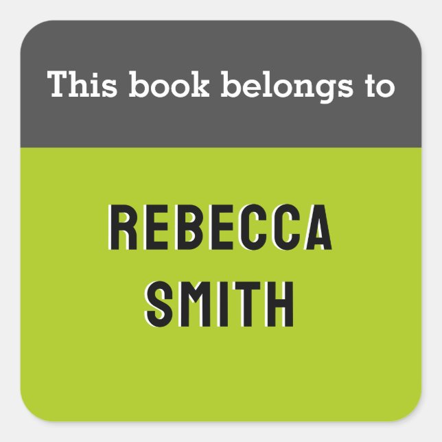 This Book Belongs To Modern Bright Green Custom Square Sticker (Front)