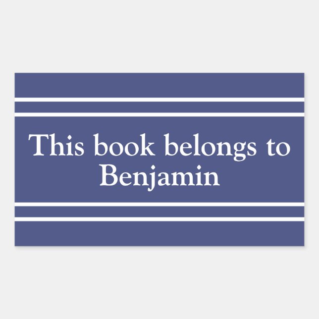 This Book Belongs to Name Blue and White Bookplate Rectangular Sticker (Front)