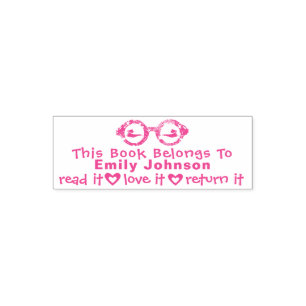 This Book Belongs To  Name Girly Pink Glass Eyes Self-inking Stamp