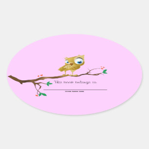 This book belongs to - Owl Bookplates Oval Sticker