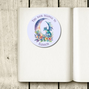 This Book Belongs to Personalised Dragon Lavender Classic Round Sticker