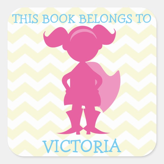This Book Belongs To Personalised Girl Superhero Square Sticker (Front)