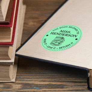 This Book Belongs To Personalised Green Classic Round Sticker