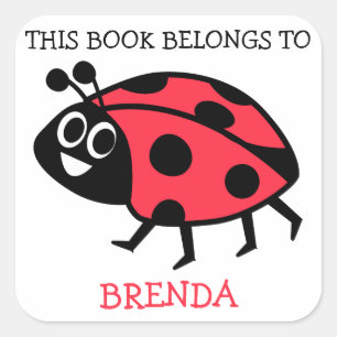 This Book Belongs To Personalised Ladybug Square Sticker