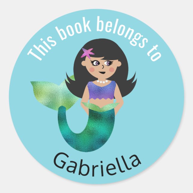 This Book Belongs To Personalised Latino Mermaid Classic Round Sticker (Front)