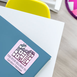This Book Belongs To Personalised Pink Square Sticker