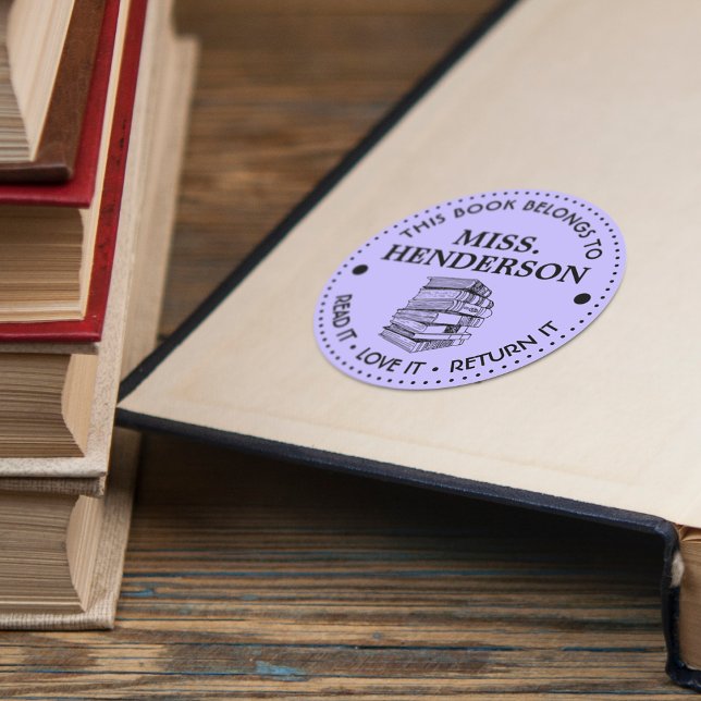 This Book Belongs To Personalised Purple Classic Round Sticker (Creator Uploaded)