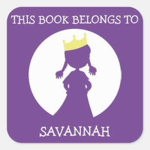 This Book Belongs To Personalised Purple Princess Square Sticker