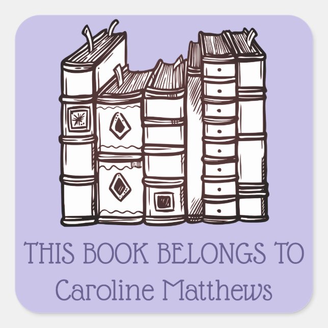 This Book Belongs To Personalised Purple Square Sticker (Front)