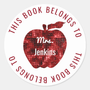This Book Belongs To Personalised Teacher Apple Classic Round Sticker