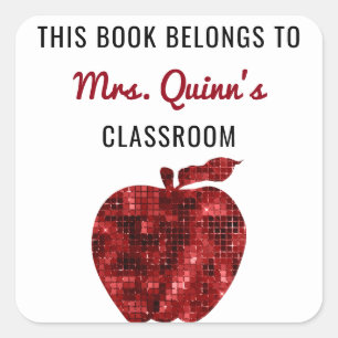 This Book Belongs To Personalised Teacher Apple Square Sticker