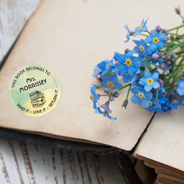 This Book Belongs To Personalised Yellow Classic Round Sticker (Creator Uploaded)