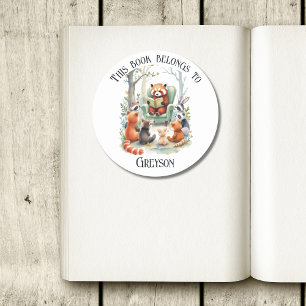 This Book Belongs to Personalize Reading Red Panda Classic Round Sticker