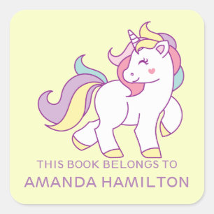 THIS BOOK BELONGS TO PINK CUTE UNICORN Yellow Square Sticker