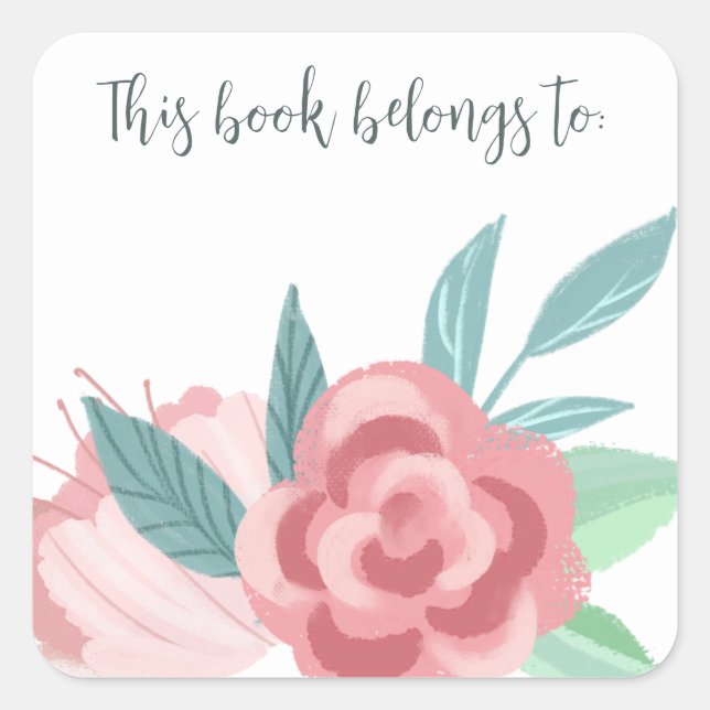 This Book Belongs To Pink Floral Square Sticker (Front)