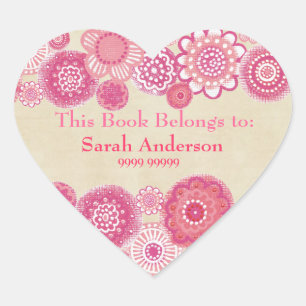 This Book Belongs To Pink Heart Shape Sticker