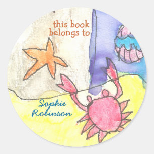 "This book belongs to" seascape bookplate Classic Round Sticker