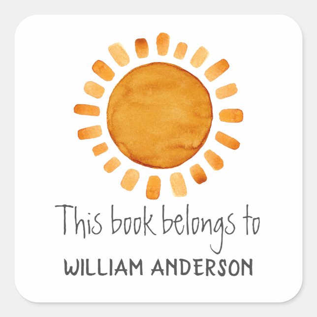 This Book Belongs To- Sunshine Personalised  Square Sticker (Front)