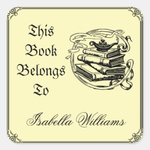 This Book Belongs to Vintage Custom Name Bookplate Square Sticker