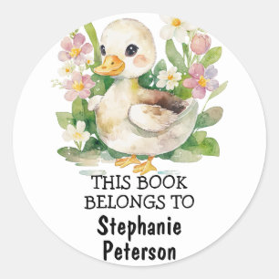 This Book Belongs To - Watercolor Baby Duck Classic Round Sticker