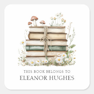 This Book Belongs To Watercolor Floral Bookplate Square Sticker