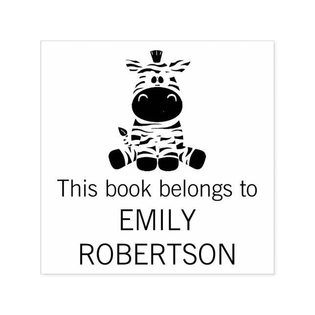 This Book Belongs To Zebra Cartoon Personalised Self-inking Stamp (Design)