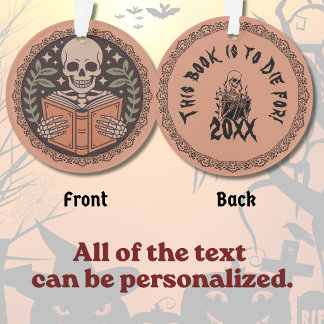 This Book Is To Die For Skeleton Reading Halloween Ornament