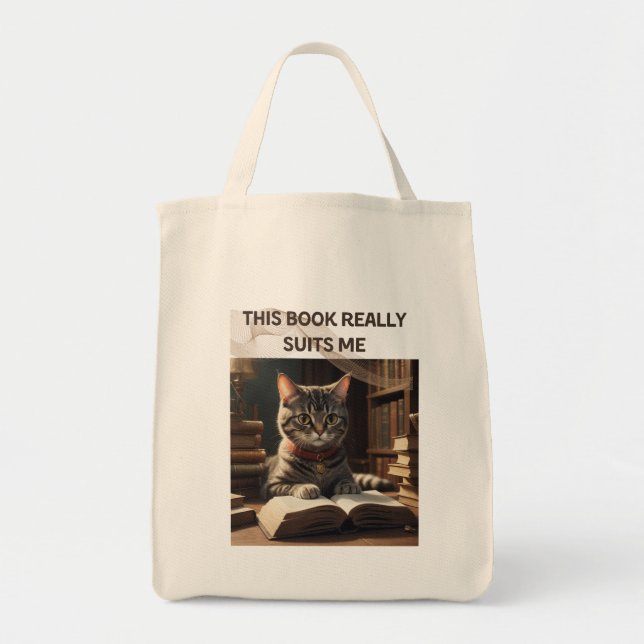 This Book Really Suits Me Funny Cat Tote Bag (Front)