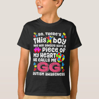 This Boy He Calls Me Gg Fighter Autism Awareness R T-Shirt