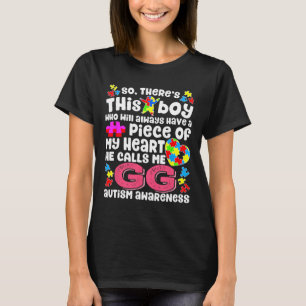 This Boy He Calls Me Gg Fighter Autism Awareness R T-Shirt