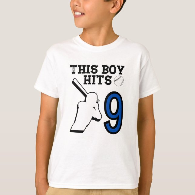 This boy hits 9 – baseball 9h birthday  T-Shirt (Front)