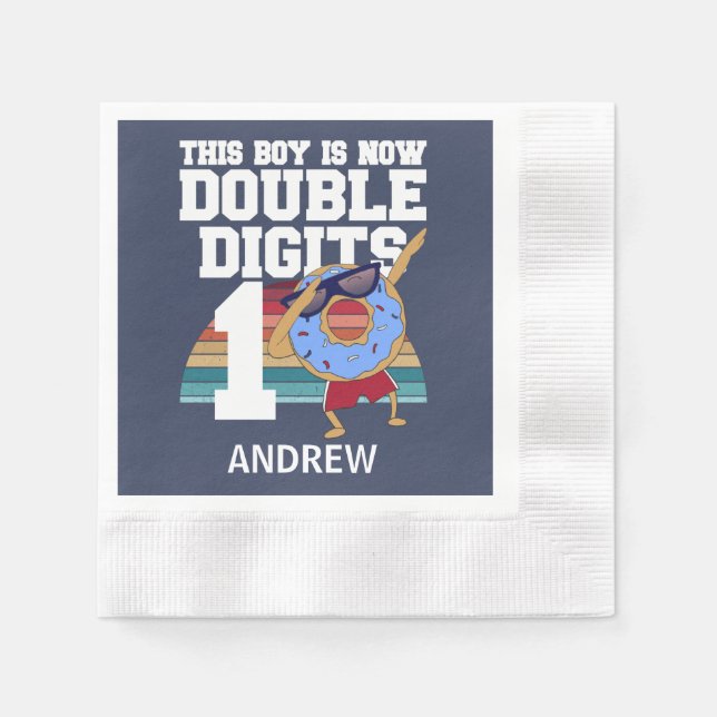 This Boy is Now Double Digits Funny 10th Birthday Napkin (Front)