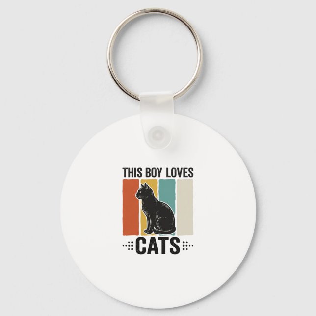 This Boy Loves Cats Retro Cat Lover Design_1 Key Ring (Front)