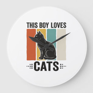 This Boy Loves Cats Retro Cat Lover Design_1 Large Clock