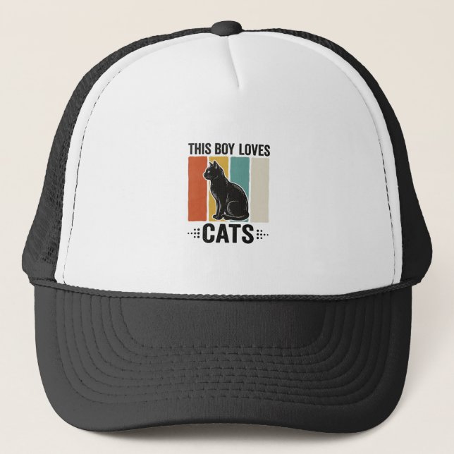 This Boy Loves Cats Retro Cat Lover Design_1 Trucker Hat (Front)