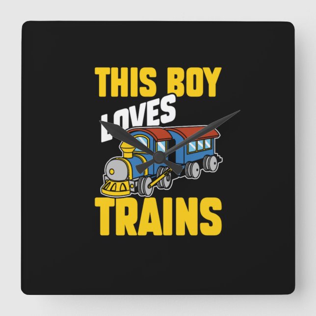 This Boy Loves Trains Locomotive Lover Railway Square Wall Clock (Front)