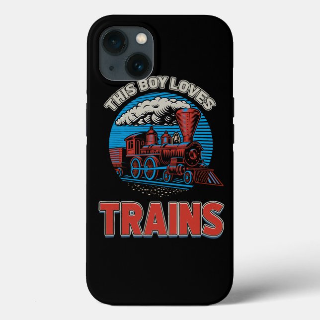 This boy loves trains locomotives and wagon Kid bo Case-Mate iPhone Case (Back)