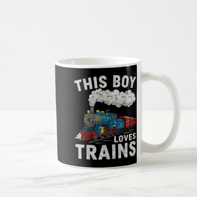 This Boy Loves Trains Railroad Train Wagon Lover K Coffee Mug (Right)
