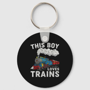 This Boy Loves Trains Railroad Train Wagon Lover K Key Ring