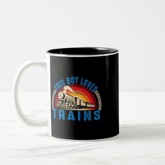 This Boy Loves Trains Railway Locomotive Steam Tra Two-Tone Coffee Mug (Left)