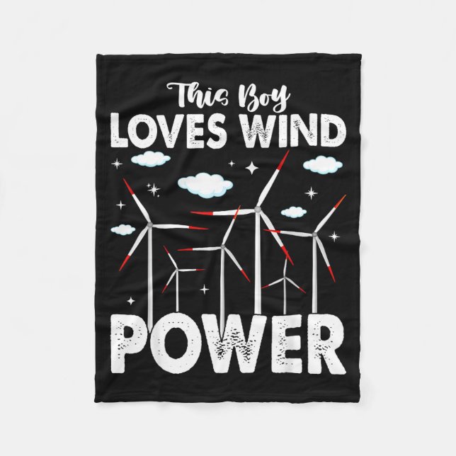 This Boy Loves Wind Wer, Windmill Turbine Technici Fleece Blanket (Front)