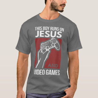 This Boy Runs On Jesus and Video Games Christian T-Shirt