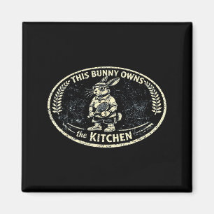 This bunny owns the kitchen bunny pickleball playe magnet